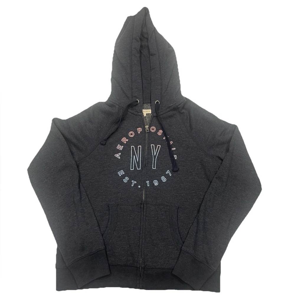 Aeropostale Zip Up Hoodie Sweatshirt Women’s Blue Full Zip Logo Graphic Size M